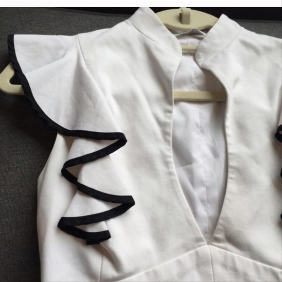 White Ruffle Keyhole Eva  Work Office Midi Dress - Picture 13 of 13